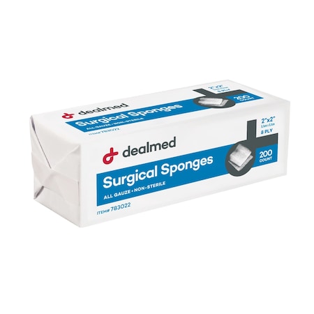 Dealmed Surgical Gauze Sponge, N/S, 2" X 2", 8 Ply, 200/Bx, 25/Cs, 5000PK 783022